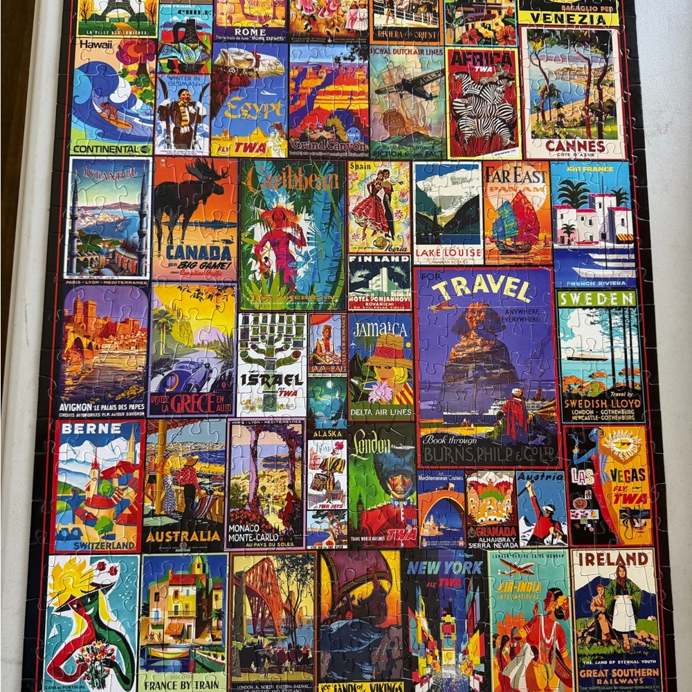 Vintage Travel Poster Collage Framed Puzzle Art - Colorful Travel Prints